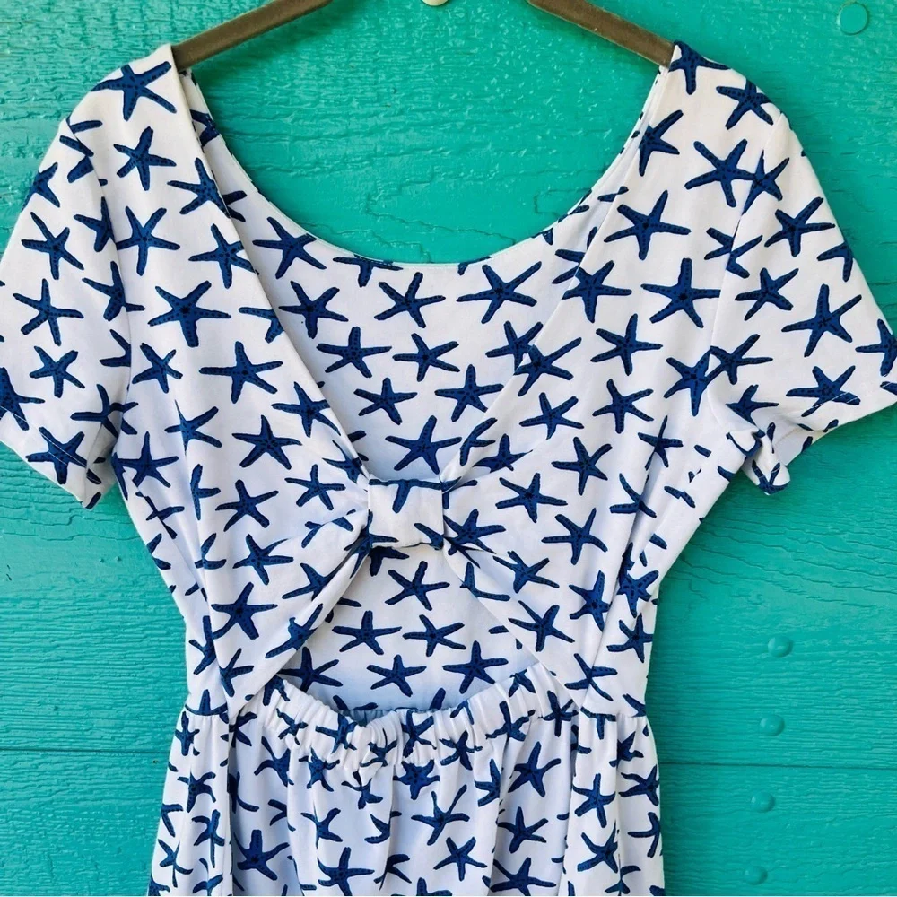 KATE SPADE BROOME STREET SOFT COTTON STARFISH NAUTICAL BLUE WHITE DRESS SMALL